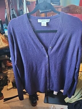 Josephine Chaus Women's Purple V-Neck Button Cardigan Sweater